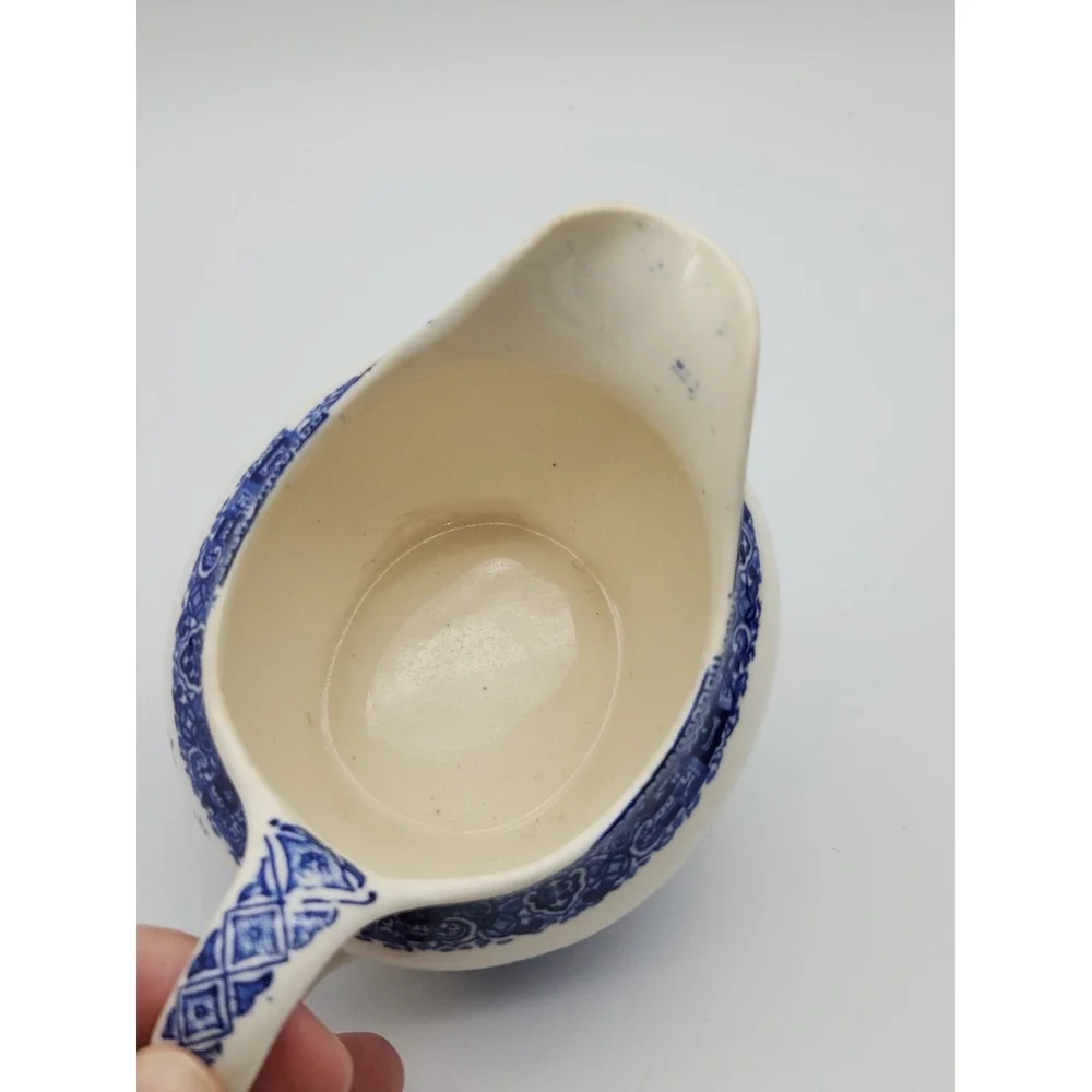 Vintage Blue Willow Creamer White Blue Birds Unmarked Ceramic